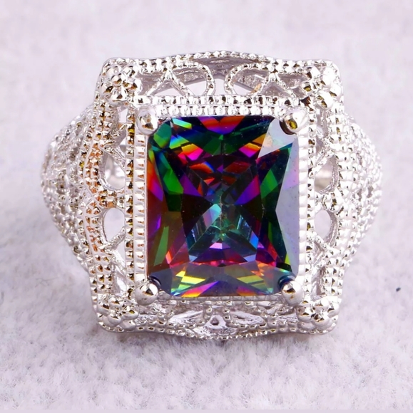 Jewelry - New Emerald Cut Mystic Topaz Silver Statement Ring